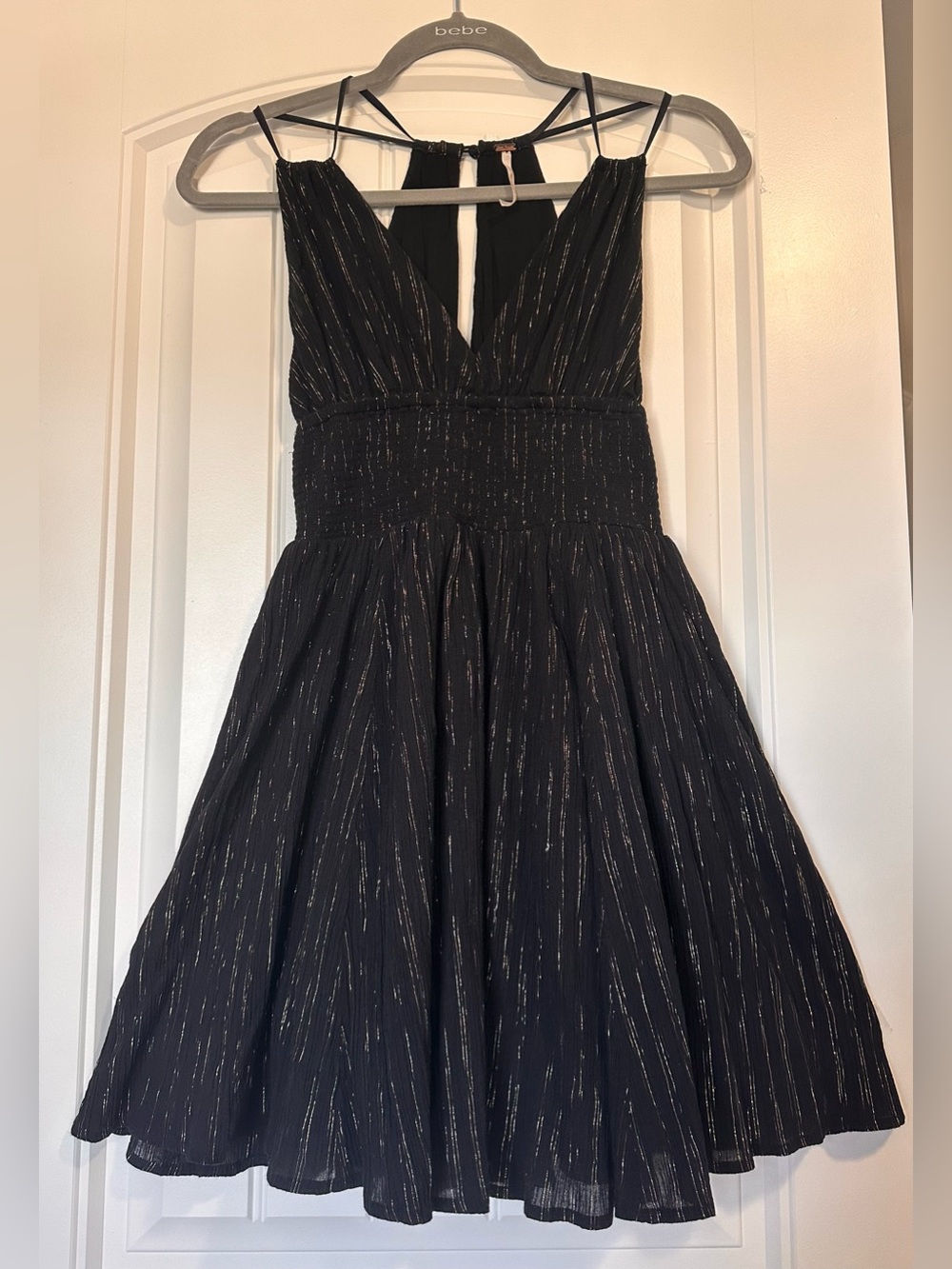 Free People Black Dress with Gold Metallic Stripes
